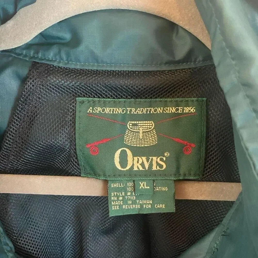 Vintage Orvis Fly Fishing Hooded Jacket XL Dark Green Ripstop Camping Hiking